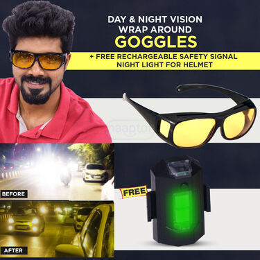 HD Night Vision Wrap Around Goggles With Safety Free Night light For Helmet (NVNLH)