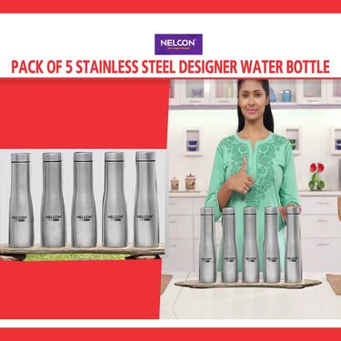 Pack of 5 Stainless Steel Designer Water Bottles