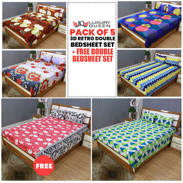 Pack of 5 Retro Double Bedsheets Set with 1 Bedsheet Set Free (5BS5+1)