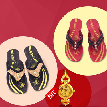 Pack of 2 Ladies Sandals And Free Golden Watch (LSW6)