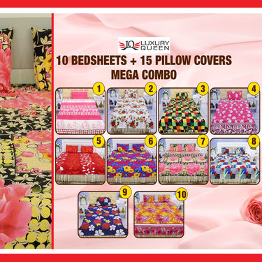 10 Bedsheet Sets + 15 Pillow Covers Mega Combo (5DSBS1)