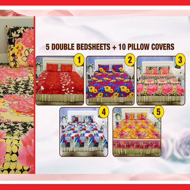 10 Bedsheet Sets + 15 Pillow Covers Mega Combo (5DSBS1)