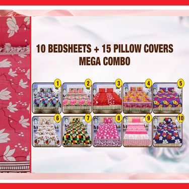 10 Bedsheet Sets + 15 Pillow Covers Mega Combo (5DSBS1)