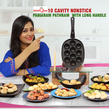 10 Cavity Non Stick Paniyaram Pathram with Long Handle (1AP8)