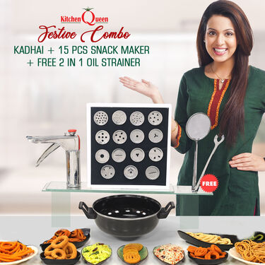 15 Pcs Snack Maker + Kadai + 2 in 1 Oil Strainer (15SM4)