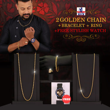 2 Golden Chain + Bracelet + Ring + Free Watch (2GCBRW14)