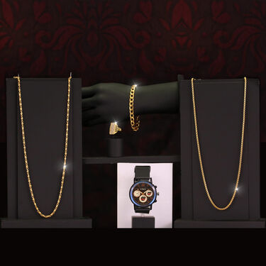 2 Golden Chain + Bracelet + Ring + Free Watch (2GCBRW14)