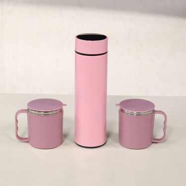 24 Hrs Hot & Cold Flask with Temperature Display + Free 2 Double Wall Cups (1TF2C)