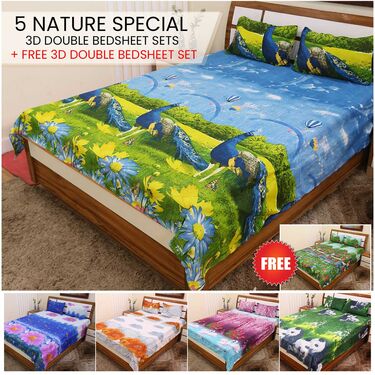 Pack Of 5 Nature Double Bed Sheets Set + 1 Double Bed Sheet Set Free (5BS10+1)