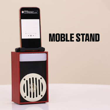 4 in 1 Wooden Bluetooth Speaker + FM Radio + Emergency Light + Mobile Stand (WBS)