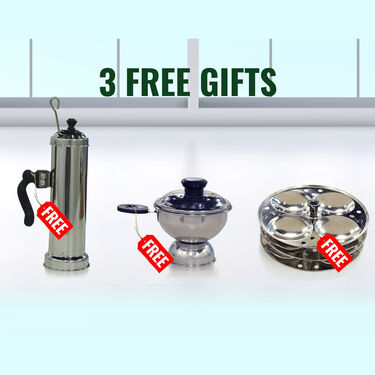 5 + 3 Ltr Pressure Cooker & Pressure Pan Combo + Free Idli Rack + Free Chirata + Free Puttu Maker (1PC1PP2)