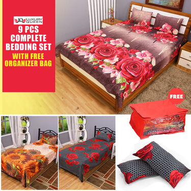 9 Pcs Complete Bedding Set with Organizer Bag Free (9CB1)