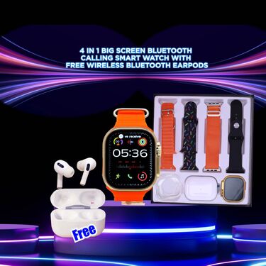 4 in 1 Big Screen Bluetooth Calling Smart Watch With Free Wireless Bluetooth Earpods (BCSW31)