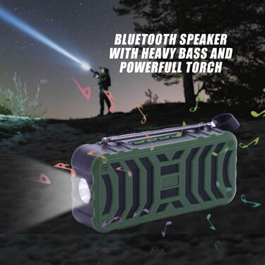 4-in-1 Powerful Solar Powerbank + Wireless FM Radio + Heavy Bass Bluetooth Speaker + Powerful Torch (BLS1)