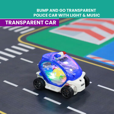 Bump And Go Transparent Police Car with Lights & Music