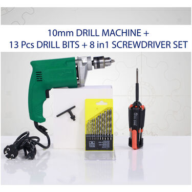 Drill Machine + 13 Pcs Bits + 8 in 1 Torch Screwdriver Set (PT2)