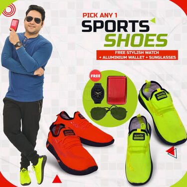 Pick Any 1 Sports Shoes + Free Stylish Watch + Aluminium Wallet + Sunglasses (FSSC2)