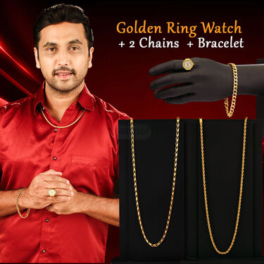 Golden Watch Ring + 2 Chain + Bracelet (GWR2CB)