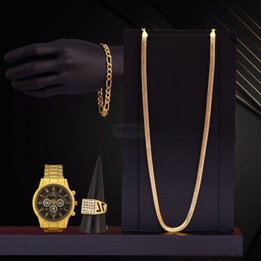 Golden Watch + Chain + Bracelet + Ring  (MGWCBR12)