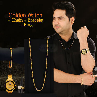 Golden Watch + Chain + Bracelet + Ring (MGWCBR14)