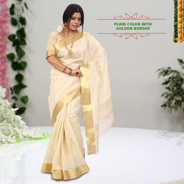 Kerala Kasavu Inspired Art Silk Saree - Pick Any 1 (KAS-1)