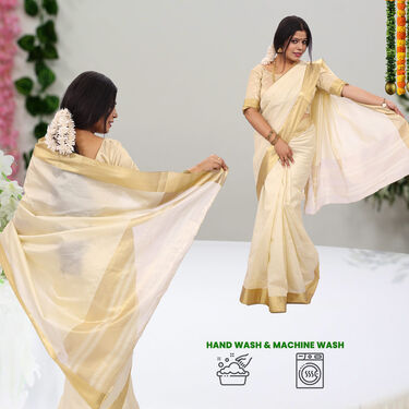 Kerala Kasavu Inspired Art Silk Saree - Pick Any 1 (KAS-1)