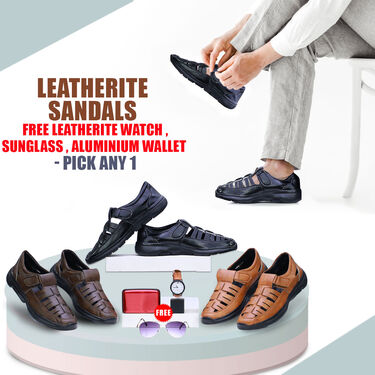 Leatherite Sandals + Leatherite Watch + Sunglasses + Aluminium Wallet - Pick Any 1 (SW49)