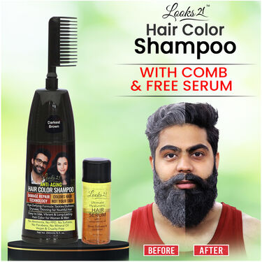 Looks21 Hair Colour Shampoo with Brush & Free Serum