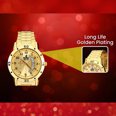 Men's Golden Watch with Free Designer Ladies Watch (MLGW2)