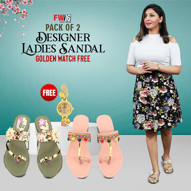 Pack of 2 Designer Ladies Sandals + Golden Watch Free (LSW1)