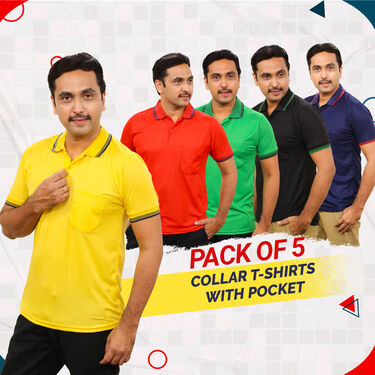 Pack of 5 Designer Collar T-shirts with Pocket (5PT14)