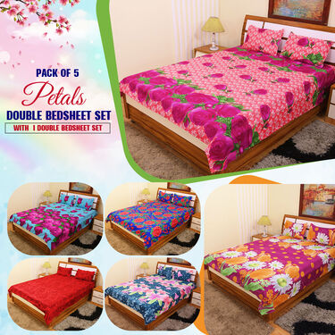 Pack of 5 Petals Double Bedsheets Set with 1 Bedsheet Set Free (5BS7+1)