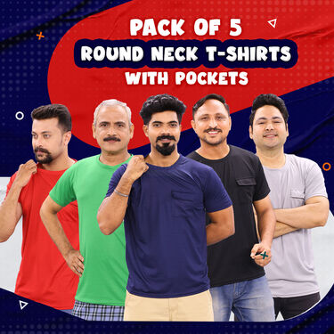 Pack of 5 Round Neck T-shirts with Pocket (5RT22)