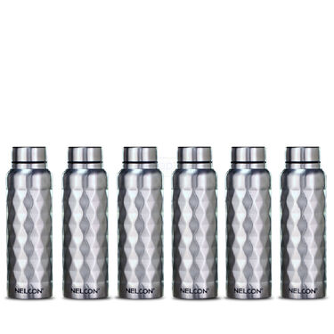 Pack of 6 Stainless Steel Diamond Cut Water Bottles (1 ltr each) (6B8)