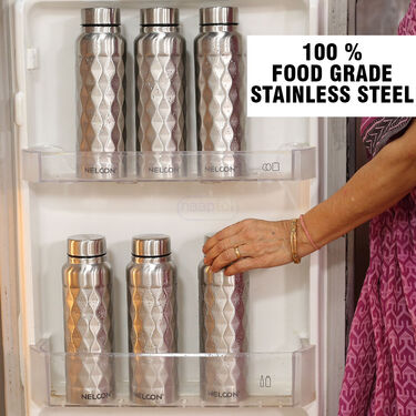 Pack of 6 Stainless Steel Diamond Cut Water Bottles (1 ltr each) (6B8)