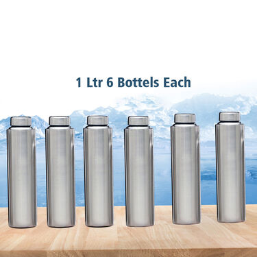 Pack of 6 Stainless Steel Water Bottles - 1 Ltr Each (6B9)