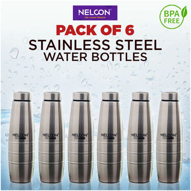 Pack of 6 Stainless Steel Water Bottles (1 ltr each) (6B6)