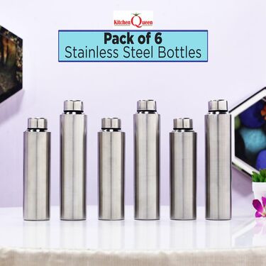 Pack of 6 Stainless Steel Water Bottles