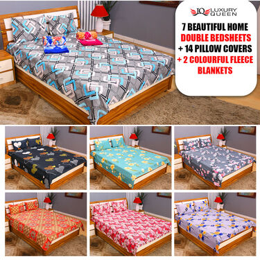 Pack of 7 Beautiful Home Double Bedsheets Set with 2 Blankets (7BS2FB)