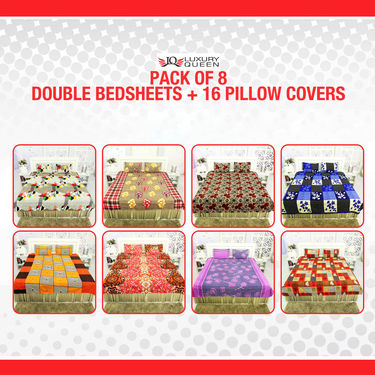 Pack of 8 Double Bedsheets + 16 Pillow Covers (8BS5)
