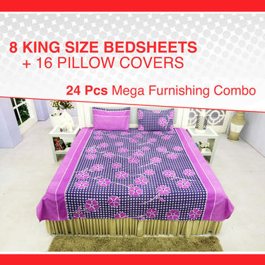 Pack of 8 Double Bedsheets + 16 Pillow Covers (8BS5)