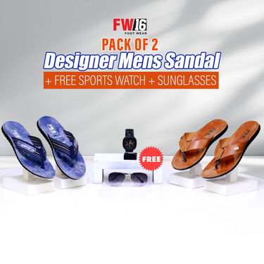 Pack of 2 Designer Men's Sandals + Free Sports Watch And Sunglasses (SW58)