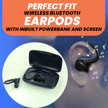 Perfect Fit Wireless Bluetooth Earpods with Inbuilt Powerbank And Screen