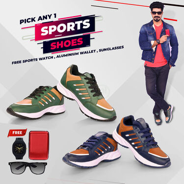 Pick Any 1 Sports Shoes With Free Sports Watch + Aluminium Wallet + Sunglasses (SSC2)