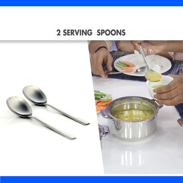Set of 3 Steel Casseroles + 2 Serving Spoon with Free Steel Lunch Box