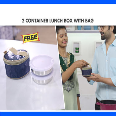 Set of 3 Steel Casseroles + 2 Serving Spoon with Free Steel Lunch Box