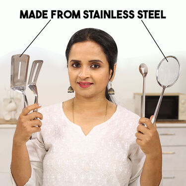Stainless Steel Tong + 2 in 1 Oil Strainer + Silicone Spatula & Brush (TSS1)