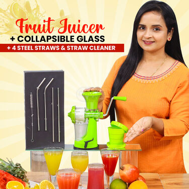 Fruit Juicer + Collapsible Glass + 4 Straws & Straw Cleaner (FJ11)