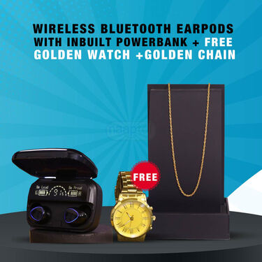 Wireless Bluetooth Earpod With Inbuilt Charging Case With Free Golden watch & Golden Chain (TWS48)