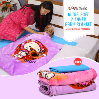 Ultra Soft 2 Layer Baby Mink Blanket with 1 Mattress Protector Sheet Free (BB+M1)